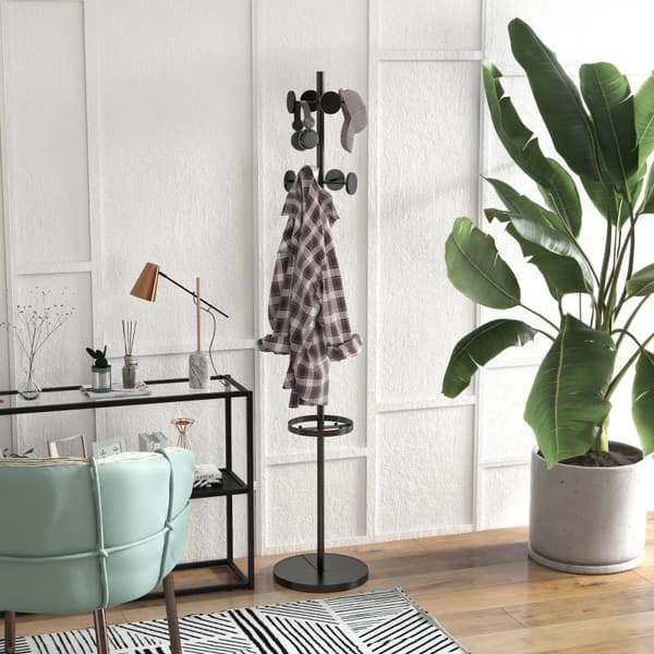 Rootz frakkestativ - Hattestativ - Inklusiv paraplystativ - 12 knagerækker - Metal - Gang - Garderobe - Kontor - Sort - Φ34 x 177Hcm