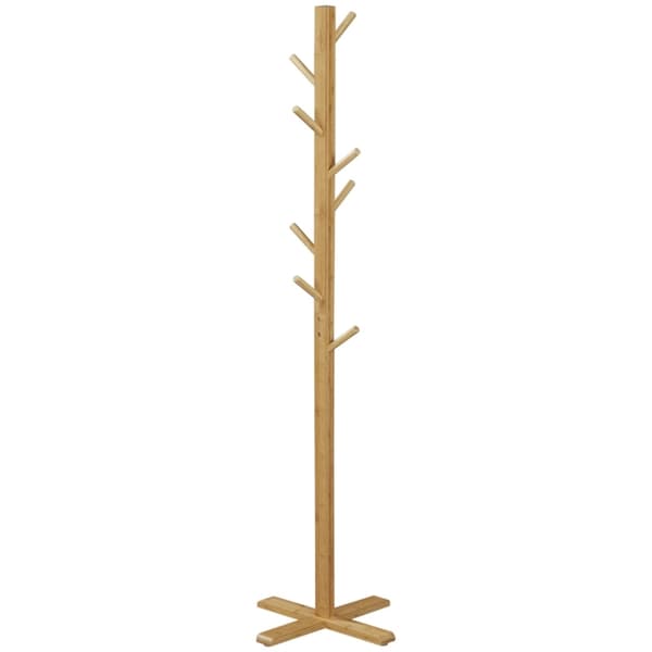 Rootz Knagerække - Hattestativ - Tøjstativ - 8 kroge - Bambus - Naturlig - 49,5 cm x 49,5 cm x 178 cm