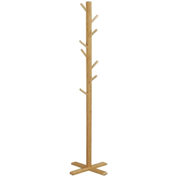 Rootz Knagerække - Hattestativ - Tøjstativ - 8 kroge - Bambus - Naturlig - 49,5 cm x 49,5 cm x 178 cm