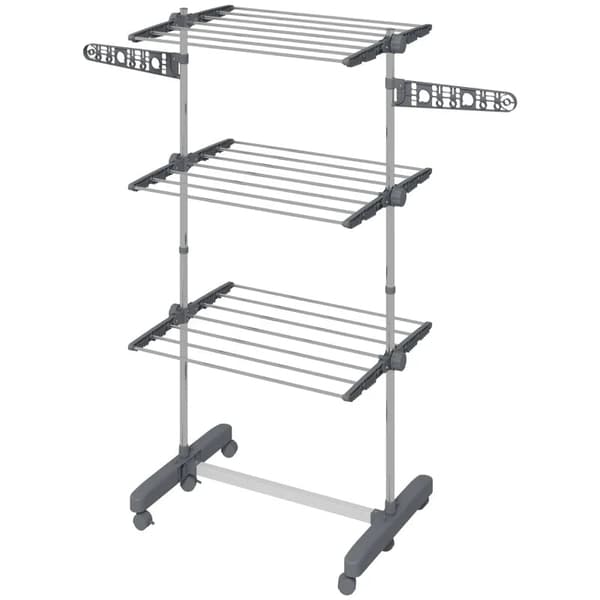 Rootz Klädtorkställ - Klädluftare - Torktumlare - 5 nivåer - Vikbart - One-click System - Rostfritt stål - Grå - Silver - 142L × 55W × 172H cm