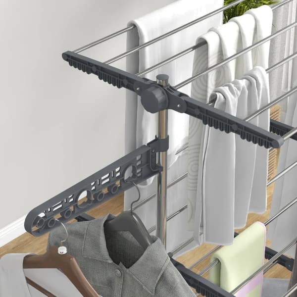 Rootz Klädtorkställ - Klädluftare - Torktumlare - 5 nivåer - Vikbart - One-click System - Rostfritt stål - Grå - Silver - 142L × 55W × 172H cm