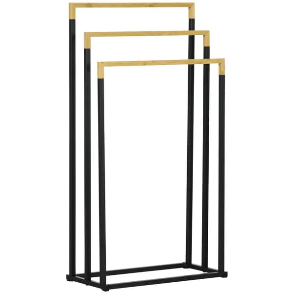 Rootz håndklædestativ - Sæt med 3 håndklædeholdere - Industrielt design - Bambus - Sort + Natur - 45 x 22,5 x 86 cm
