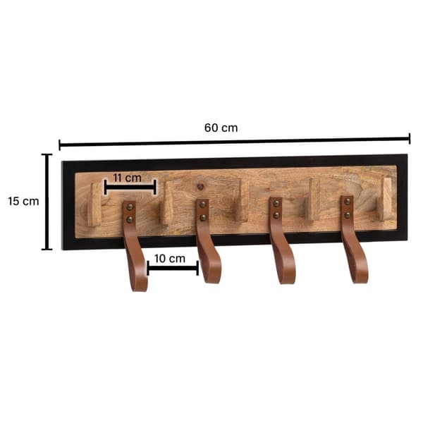 Rootz Modern Wall Knagerække - Knagerække - Hatteholder - Håndlavet - Naturligt træ - Sort metalramme - 60cm x 15cm x 6cm