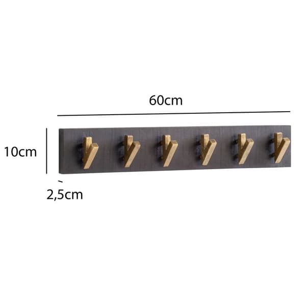 Rootz Modern Design Wall Knagerække - Knagerække - Ægte træ - Sort og guld - Håndlavet - 60cm x 10cm x 8cm