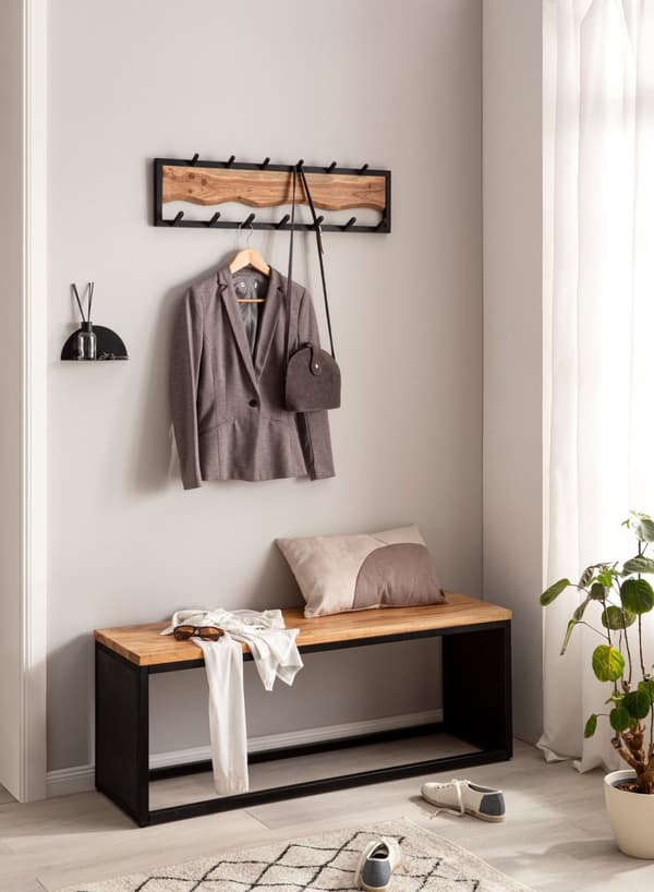 Rootz Modern Design Seinälle kiinnitettävä naulakko - Vaatekaappi - Tukevat koukut - Käsintehty - Akaasiapuu - 80cm x 20cm x 8cm