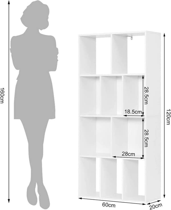 Rootz Modern White Reol - Opbevaringshylde - Displayenhed - Pladsbesparende design - Holdbar og robust - Let at rengøre - 60 cm x 120 cm x 20 cm