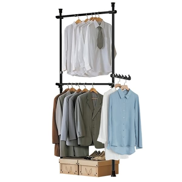 Rootz justerbar teleskopisk klädstång - Garderobshållare - Hyllsystem - Platsbesparande - Enkel montering - Variabel storlek 62-113cm x 200-285cm
