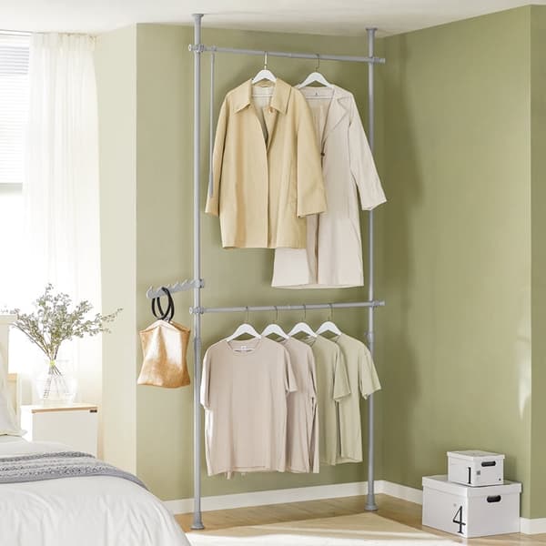 Rootz justerbar teleskopisk klädstång - Garderobshållare - Hyllsystem - Platsbesparande - Enkel montering - Variabel storlek 62-113cm x 200-285cm