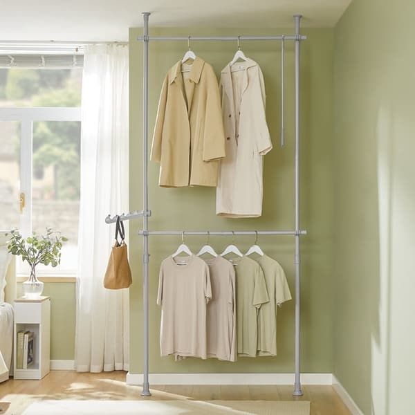 Rootz justerbar teleskopisk klädstång - Garderobshållare - Hyllsystem - Platsbesparande - Enkel montering - Variabel storlek 62-113cm x 200-285cm
