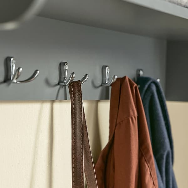 Rootz vægknagestativ med opbevaring - Tøjkrog - Gangorganisering - Inkluderer 3 foldbare fleeceæsker - 5 metalkroge - Nem montering - 100 cm x 31 cm x