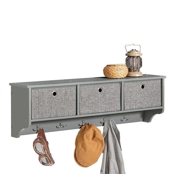 Rootz vægknagestativ med opbevaring - Tøjkrog - Gangorganisering - Inkluderer 3 foldbare fleeceæsker - 5 metalkroge - Nem montering - 100 cm x 31 cm x