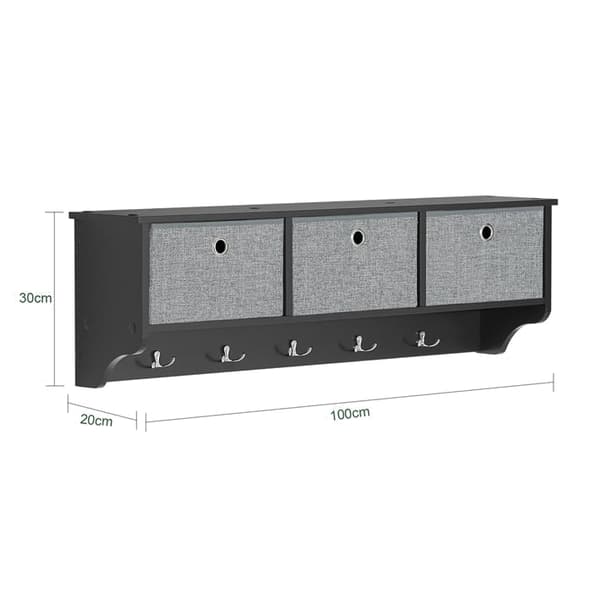 Rootz vægknagerække med opbevaring - Nøgleorganisator - Entréhylde - FSC-certificeret - 100x30x20 cm - Miljøvenlig honeycomb-emballage