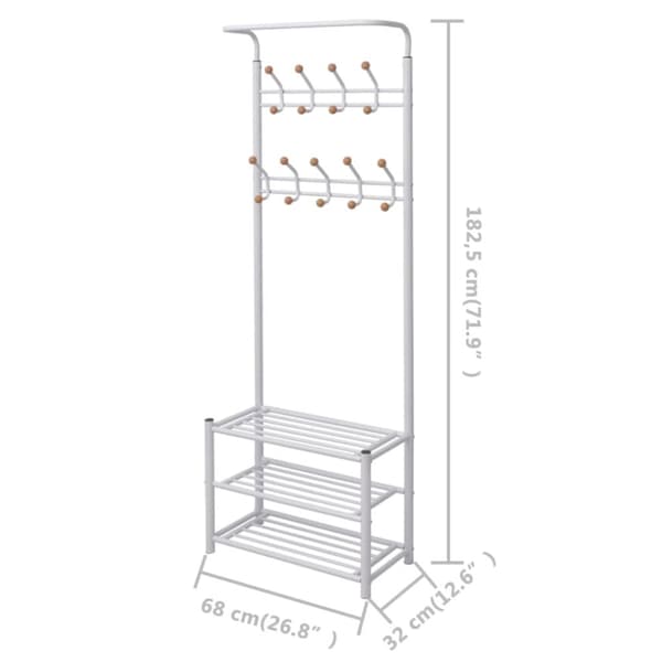 The Living Store Kapphängare med skohylla 68x32x182,5 cm vit -  Garderobsstativ & klädhängare