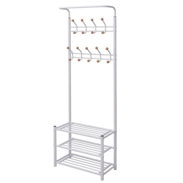 The Living Store Kapphängare med skohylla 68x32x182,5 cm vit -  Garderobsstativ & klädhängare