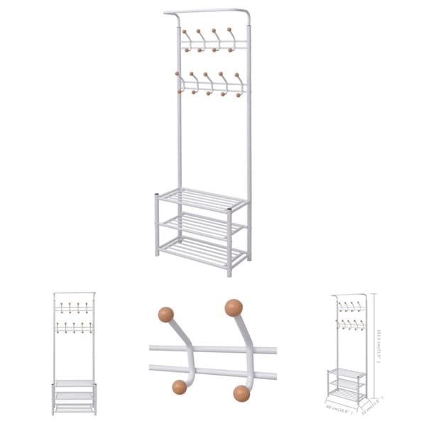 The Living Store Kapphängare med skohylla 68x32x182,5 cm vit -  Garderobsstativ & klädhängare