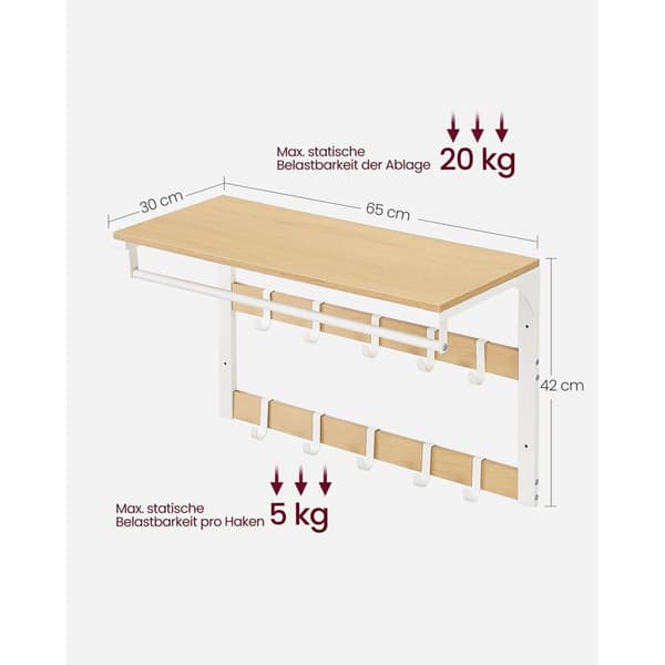 Rootz vägghängare - Ek Vit - Spånskiva stål - Stor förvaring - Enkel montering - 30cm x 65cm x 42cm