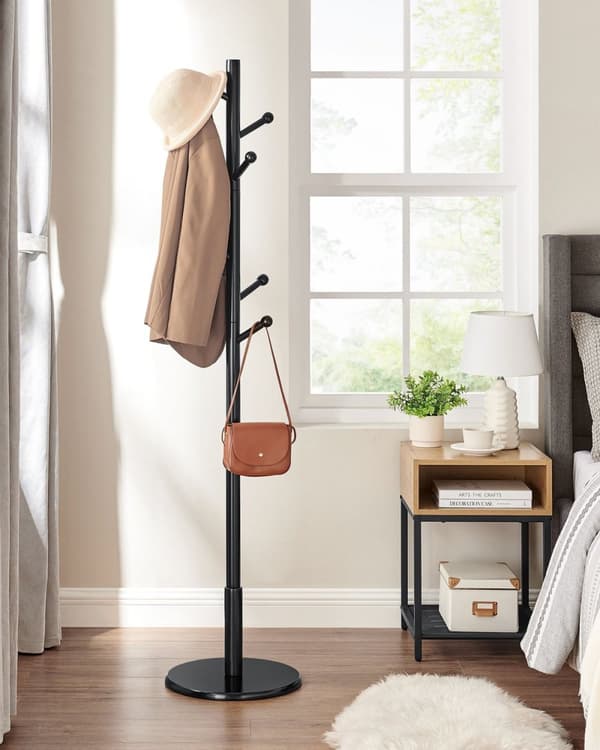 Rootz klädhängare - Hattställ - Gummiträ - MDF - Fristående - 38 cm x 175 cm - 12,5 cm Kroklängd - 3,3 kg - 5 kg Max belastningskapacitet - 20 kg tota