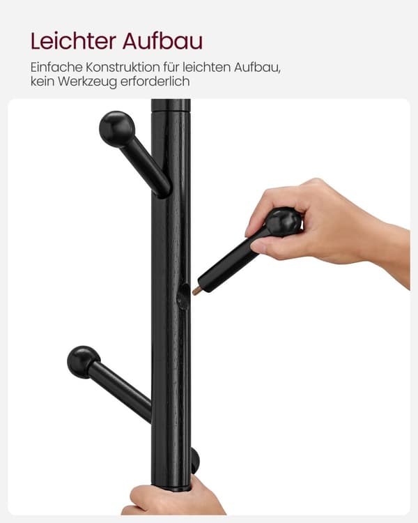 Rootz klädhängare - Hattställ - Gummiträ - MDF - Fristående - 38 cm x 175 cm - 12,5 cm Kroklängd - 3,3 kg - 5 kg Max belastningskapacitet - 20 kg tota