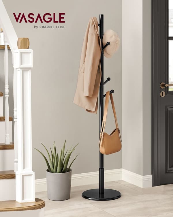Rootz klädhängare - Hattställ - Gummiträ - MDF - Fristående - 38 cm x 175 cm - 12,5 cm Kroklängd - 3,3 kg - 5 kg Max belastningskapacitet - 20 kg tota