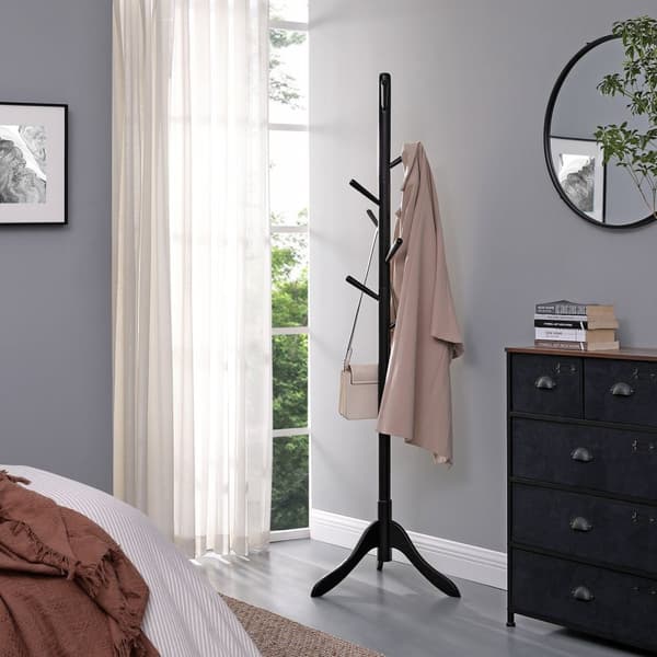 Rootz-naulakko - Hattuteline - Kumipuu - 5 koukkua - 175 cm Korkeus - 47 cm Leveä - 2,5 kg - Musta - 47 cm x 47 cm x 175 cm