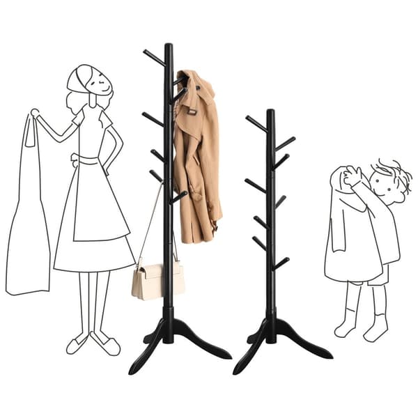 Rootz-naulakko - Hattuteline - Kumipuu - 5 koukkua - 175 cm Korkeus - 47 cm Leveä - 2,5 kg - Musta - 47 cm x 47 cm x 175 cm