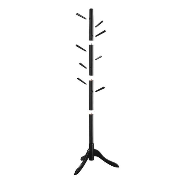 Rootz-naulakko - Hattuteline - Kumipuu - 5 koukkua - 175 cm Korkeus - 47 cm Leveä - 2,5 kg - Musta - 47 cm x 47 cm x 175 cm