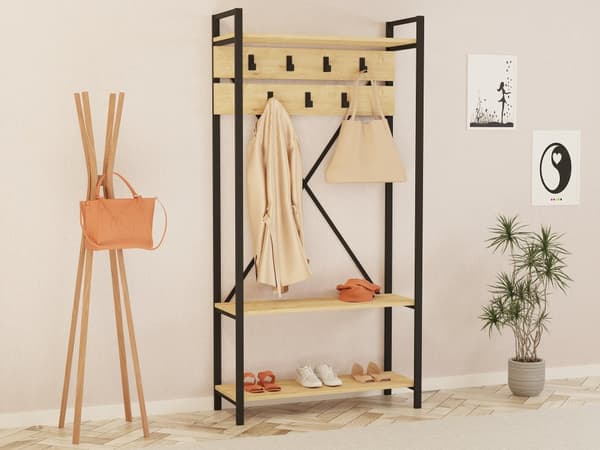 Chic Home Alli vaatenaulakko 90x34xK180 cm, musta/vaaleanruskea