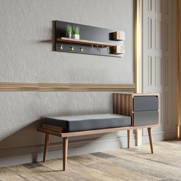 Chic Home Fiina eteispenkki laatikostolla 120 cm + naulakko, ruskea/antrasiitti