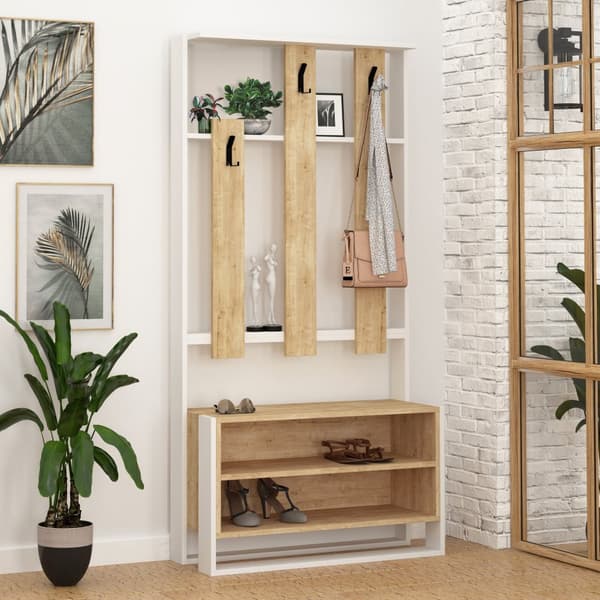 Chic Home Kasperi vaatenaulakko 90x36xK180 cm, valkoinen/ruskea