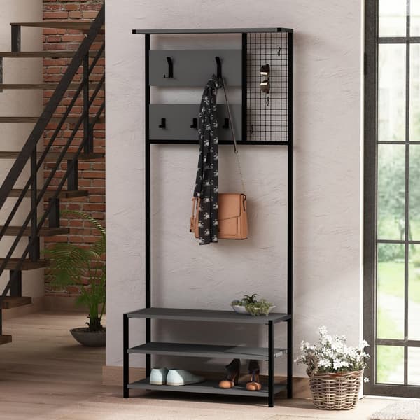 Chic Home Nonna naulakko hattu- ja kenkähyllyllä 78x30xK182 cm, antrasiitti/musta