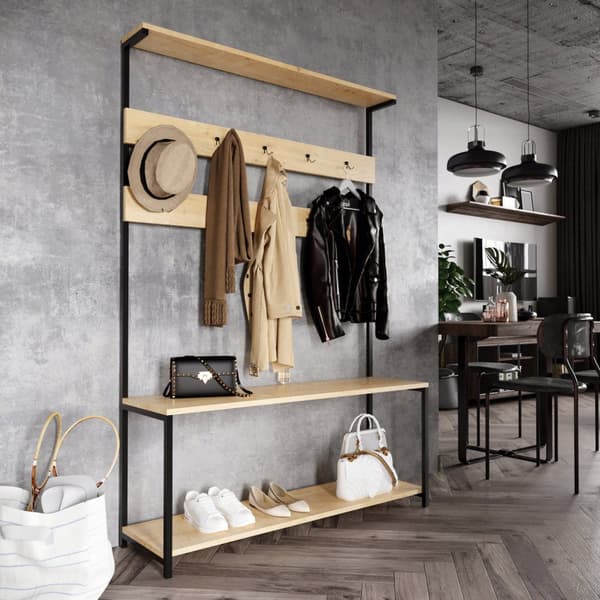 Chic Home Pola naulakko hattu- ja kenkähyllyllä 120x40xK180 cm, vaaleanbeige/musta