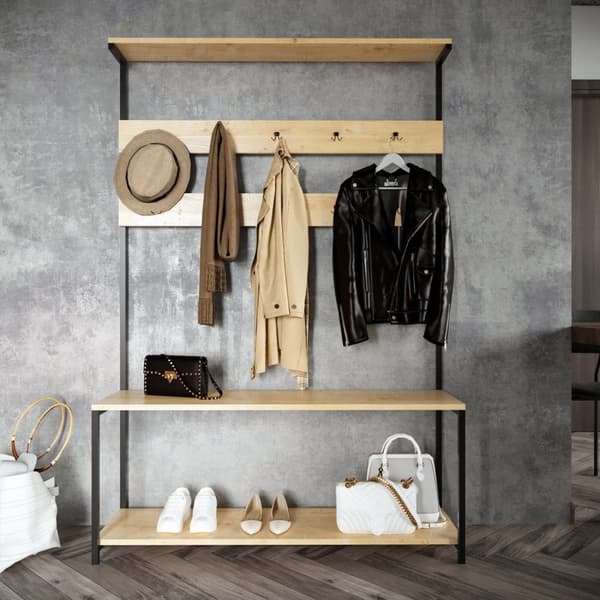 Chic Home Pola naulakko hattu- ja kenkähyllyllä 120x40xK180 cm, vaaleanbeige/musta