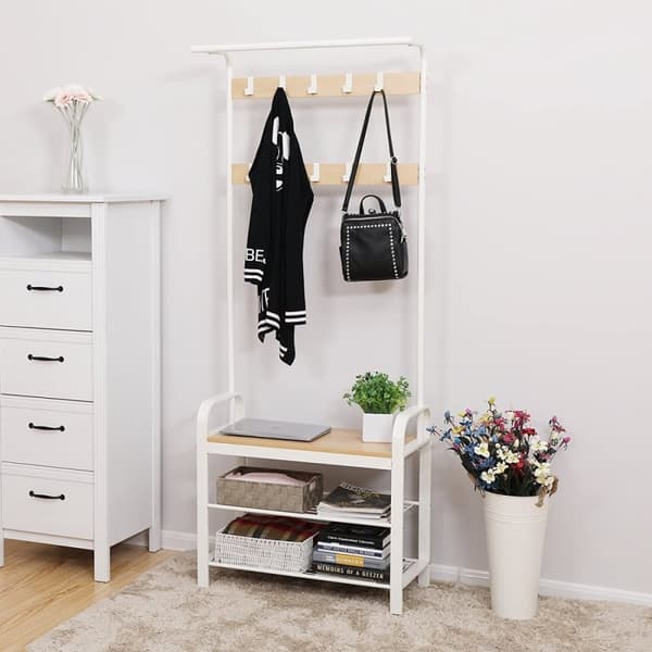 Vaatenaulakko kenkäpitimellä - beige - 72 x 33,7 x 183 cm - itsekoottava