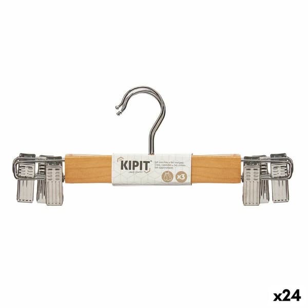 Bøjlesæt Kipit 29100196 Brun Sølvfarvet Træ Metal 28,5 x 2,5 x 11,5 cm Klemmer (24 enheder)