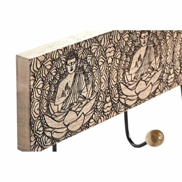 Väggmonterad rockhängare DKD Home Decor Metall Mangoträ Naturell Buddha Orientalisk 38 x 6 x 18 cm