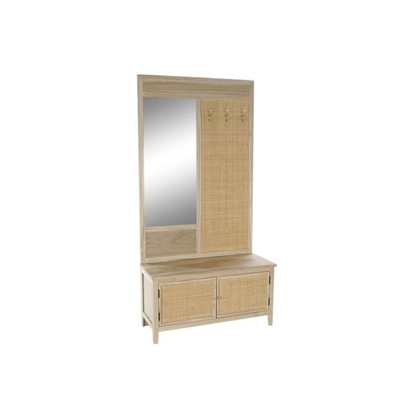 Knaggrekke med speil Home ESPRIT Naturell Rotting Paulownia-tre Speil 92 x 40 x 181 cm