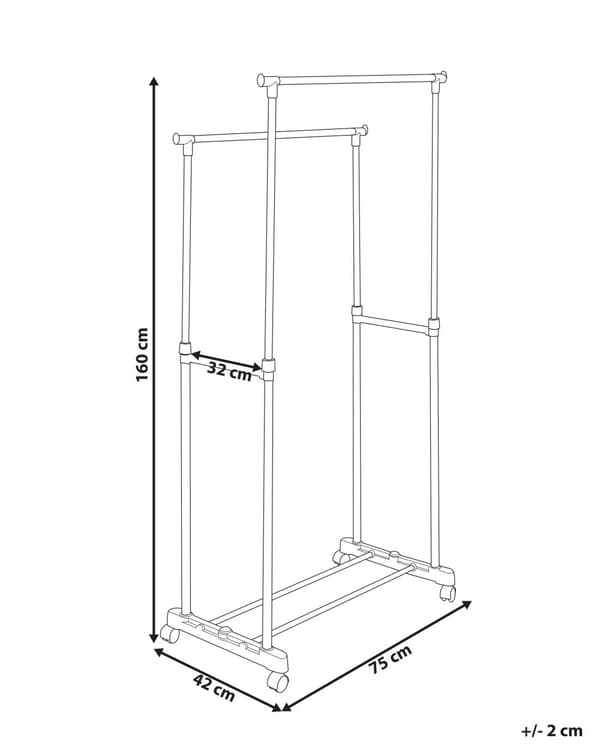 Naulakko musta metalli 75 x 42 x 160 cm 2 vaatetankoa pyörät pohjassa moderni industriaalinen tyyli