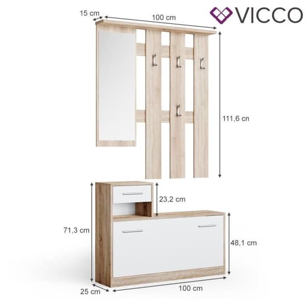 Vicco Billy vit klädhängare set, garderob, entrégarderob, kompakt garderob