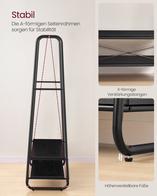 Rootz Tøjstativ - Garderobestativ - Beklædningsgenstand - Spånplade og stål - 45 cm x 100 cm x 160 cm - Ibenholtssort finish - 13,3 kg