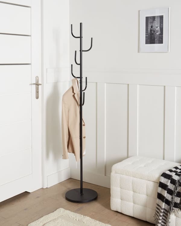 Klädställning Svart Metall 170 cm Fristående Klädhängare med 6 Krokar Industriell Modern Dekorativ Accent Stycke Hall Tillbehör