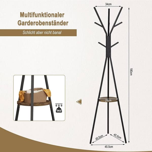 Rootz Tree klädhängare - Stående klädhängare - Klädställ - Metall & MDF - 180cm x 50cm x 50cm - Svart - Vintage Wood Look