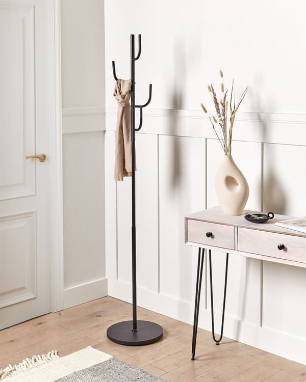 Stumtjener Svart Metall 170 cm 4 knagger Industriell og moderne stil Frittstående klesstativ Oppbevaring Interiør Gang