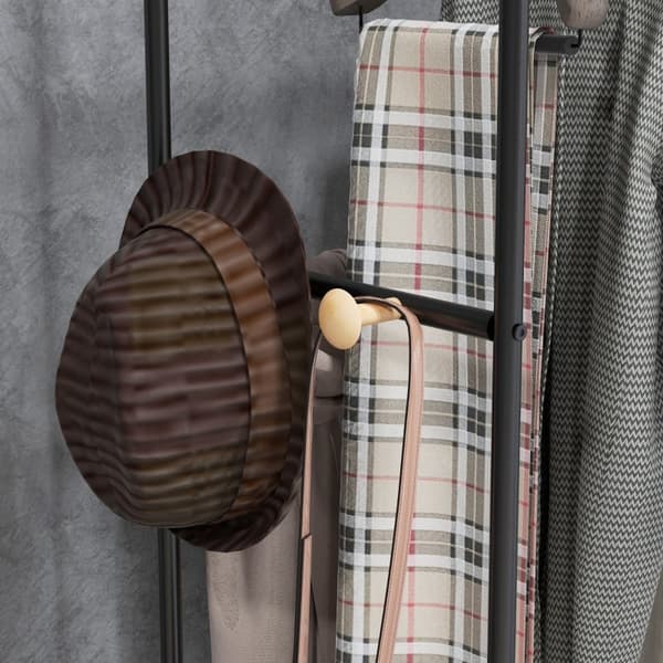 Rootz Tøjstativ - Frakkestativ - Beklædningsstativ - Stålramme - Bambus - 80,5 cm x 40,5 cm x 162,5 cm - Organiser garderobe - 2 skinner - Skohylde