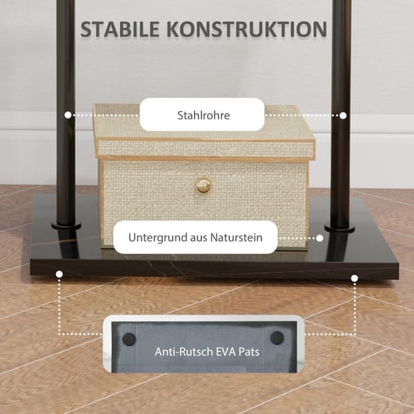 Rootz-takkiteline - Vapaasti seisova naulakko - Vaatetanko - 3 koukkua - Säilytyslokero - Vakaa teräsrakenne - Musta - 45cm x 28cm x 148cm