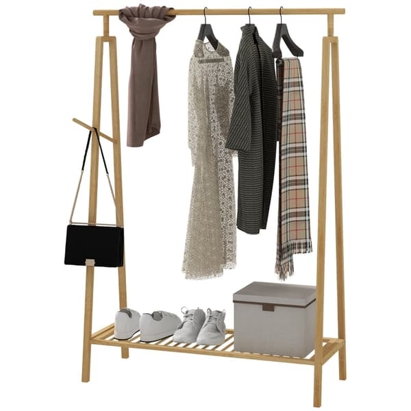 Rootz Takkiteline - Vaateteline - Bambuinen vaateripustin - Kengänpidike - Tyylikäs A-kehys - 110cm x 42cm x 152cm