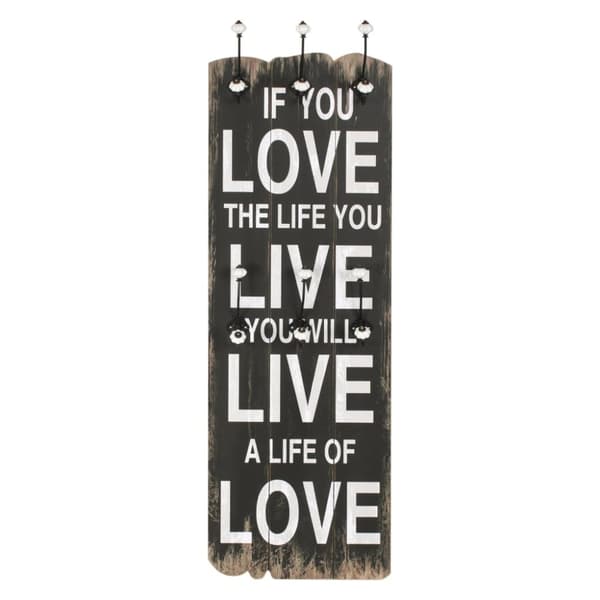 Väggmonterad klädhängare med 6 krokar LOVE LIFE 120x40 cm