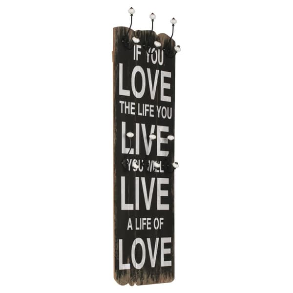 Väggmonterad klädhängare med 6 krokar LOVE LIFE 120x40 cm