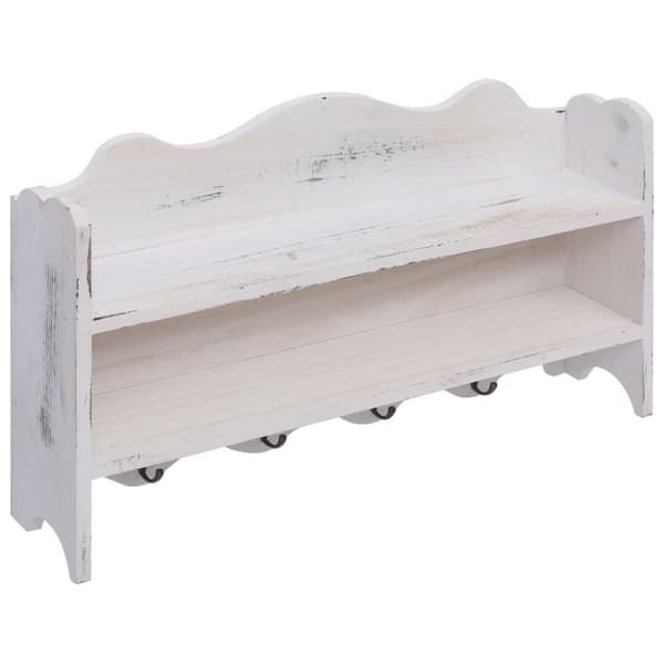 Väggkrokar med förvaring vit 50x10x30 cm trä