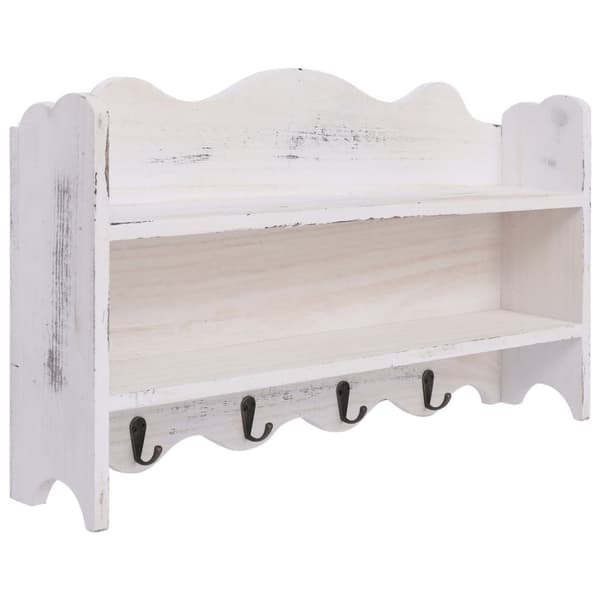 Väggkrokar med förvaring vit 50x10x30 cm trä