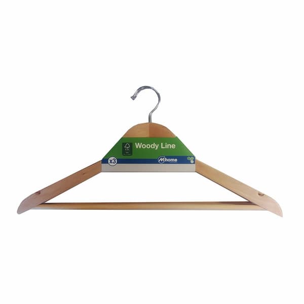 Hängare Mondex Dräkt Ekologisk Naturell Trä 3 antal (43 x 22,5 cm)